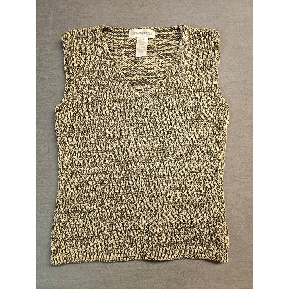 Jones New York Knit Sleeveless V Neck Sweater Vest Women L G